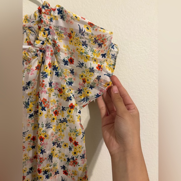 Banana Republic White Floral Ruffle Blouse with Yellow & Blue Blooms - Picture 5 of 5